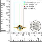 Moon Phases Ring 10mm Oxidized Round Lab Created Opal 925 Sterling Silver
