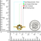 Moon Phases Ring 10mm Oxidized Round Lab Created Opal 925 Sterling Silver