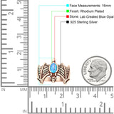 Oval 16mm Lab Created Blue Opal Flying Bat Oxidized Ring 925 Sterling Silver