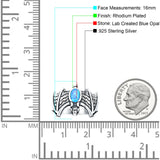 Oval 16mm Lab Created Blue Opal Flying Bat Oxidized Ring 925 Sterling Silver