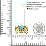 Oval 16mm Lab Created Blue Opal Flying Bat Oxidized Ring 925 Sterling Silver