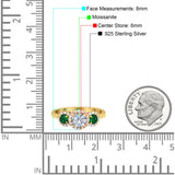 Three Stone Round Natural Stone Wedding Ring