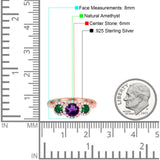 Three Stone Round Natural Stone Wedding Ring