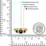 Three Stone Round Natural Stone Wedding Ring