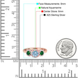Three Stone Round Natural Stone Wedding Ring