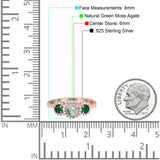 Three Stone Round Natural Stone Wedding Ring
