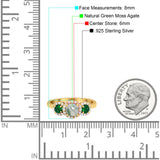 Three Stone Round Natural Stone Wedding Ring