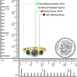 Three Stone Round Natural Stone Wedding Ring