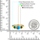 Three Stone Round Natural Stone Wedding Ring