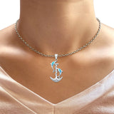 Dolphin Anchor CZ Pendant Necklace