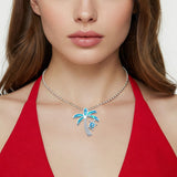 Palm Tree & Turtle Charm Pendant Lab Created Opal Simulated CZ 925 Sterling Silver