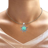 Round Turquoise Sun Pendant Necklace