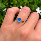 Round Blue Topaz CZ Solitaire Gold Ring