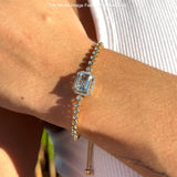 14K White Gold Emerald Cut Ruby Adjustable Bolo Chain Bracelet Natural Diamond