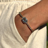 14K White Gold Emerald Cut Amethyst Adjustable Bolo Chain Bracelet Natural Diamond
