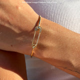 14K Gold 7In Safety Pin Bangle Bracelet 2.02mm Round Natural Diamond