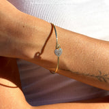 14K Gold 2.09mm Heart Lock Hook Bangle Bracelet Round Natural Diamond