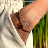 14K Gold 2.09mm Heart Lock Hook Bangle Bracelet Round Natural Diamond