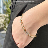 14K Gold 5.35mm Paperclip Link Chain Bracelet Natural Round Diamond
