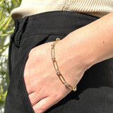 14K Gold Paperclip Style Cross Design Round Natural Diamond Bracelet