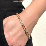14K Gold Paperclip Style Cross Design Round Natural Diamond Bracelet