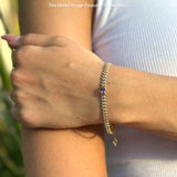 14K White Gold Oval Blue Sapphire Cluster Natural Diamond Cuban Link Chain Bracelet