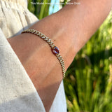 14K White Gold Oval Blue Sapphire Cluster Natural Diamond Cuban Link Chain Bracelet