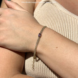 14K Gold Oval Amethyst 4mm Link Chain Bracelet Round Natural Diamond