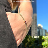14K Gold Oval Amethyst 4mm Link Chain Bracelet Round Natural Diamond