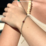 14K Gold Oval Garnet 4mm Link Chain Bracelet Round Natural Diamond