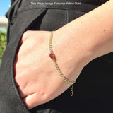 14K Gold Oval Garnet 4mm Link Chain Bracelet Round Natural Diamond