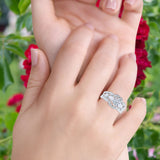 14K White Gold Three Piece Bridal Set Round Shape CZ Band Wedding Ring
