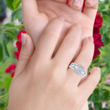 14K White Gold Three Piece Wedding Promise Bridal Set Round Shape Simulated CZ Band Engagement Ring