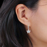 Star Dangle Drop Hoop Earring Cubic Zirconia 925 Sterling Silver