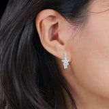 Star Floral Hoop Earring Cubic Zirconia 925 Sterling Silver