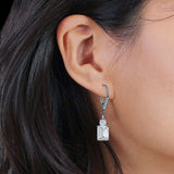 Emerald Cut Oblong Drop Dangle Leverback Earring Cubic Zrconia 925 Sterling Silver
