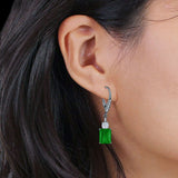 Emerald Cut Oblong Drop Dangle Leverback Earring Cubic Zrconia 925 Sterling Silver