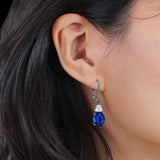 Oval Drop Dangle Triangular Cubic Zirconia Leverback Earring 925 Sterling Silver