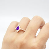 Oval Natural Stone Floral  Ring