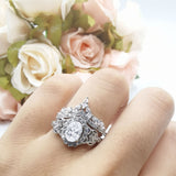 Oval Natural Stone Wedding Set Chevron Ring
