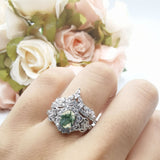 Oval Natural Stone Wedding Set Chevron Ring