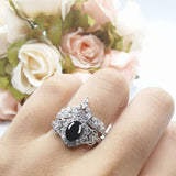 Oval Natural Stone Wedding Set Chevron Ring