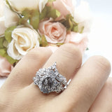 Oval Natural Stone Wedding Set Chevron Ring