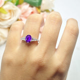 Oval Natural Stone Tapered Baguette Ring