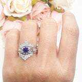 Three Piece Round Leaf Style Bridal Silver Ring