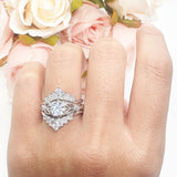 Three Piece Round Leaf Style Bridal Silver Ring