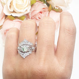 Three Piece Round Leaf Style Bridal Silver Ring