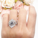 Three Piece Round Leaf Style Bridal Silver Ring