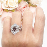 Three Piece Round Leaf Style Bridal Silver Ring