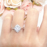Art Deco Oval Halo Floral Ring